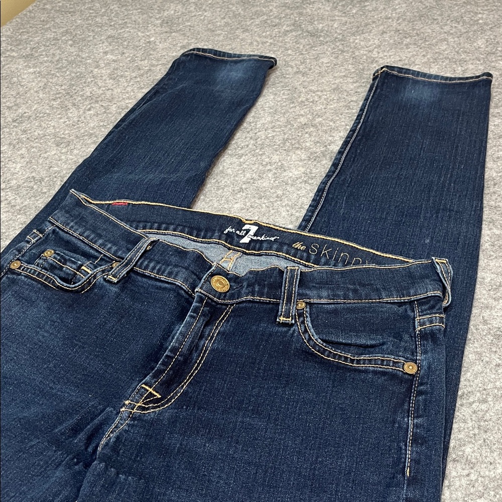 Women’s 7 For All Mankind The Skinny Dark Blue Jeans - Picture 4 of 8